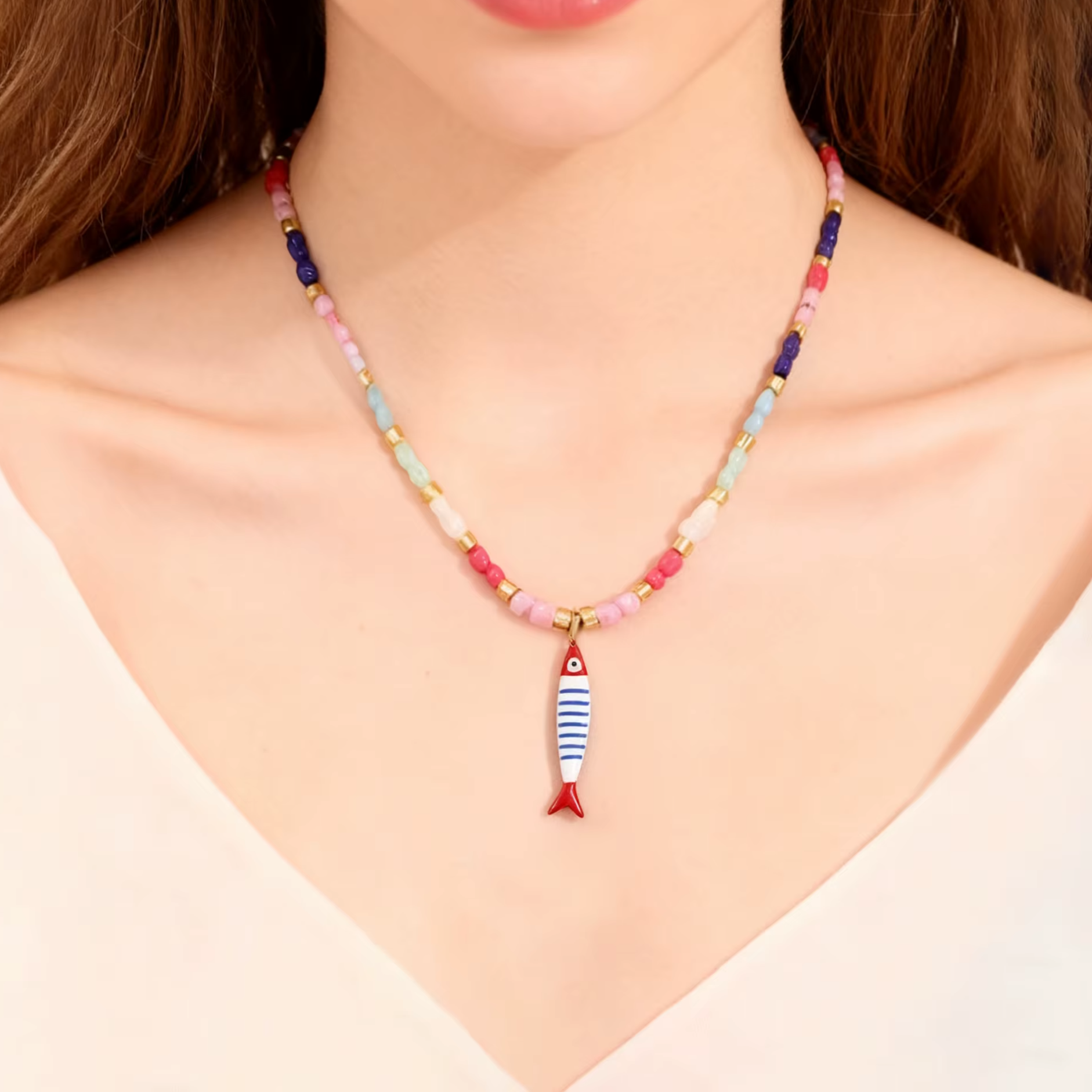 Enamel Fish Pendant Necklace