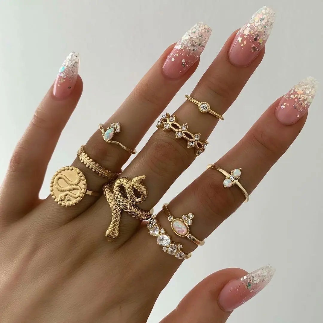 Bohemian Geometric Snake Crystal Ring