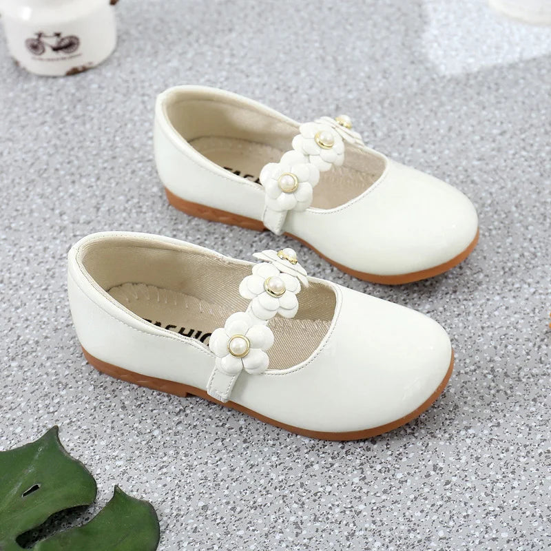 Girls’ Floral Leather Flats – Princess Dress Shoes (26–36)