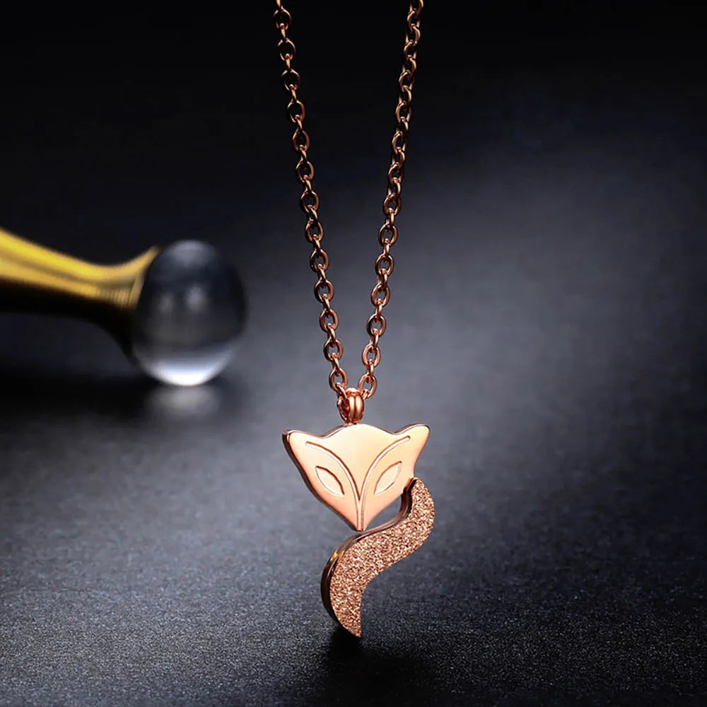 Cute Fox Animal Necklace Rose Gold