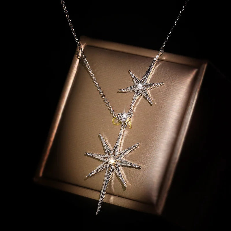 Silver Six Star Pendant Necklace