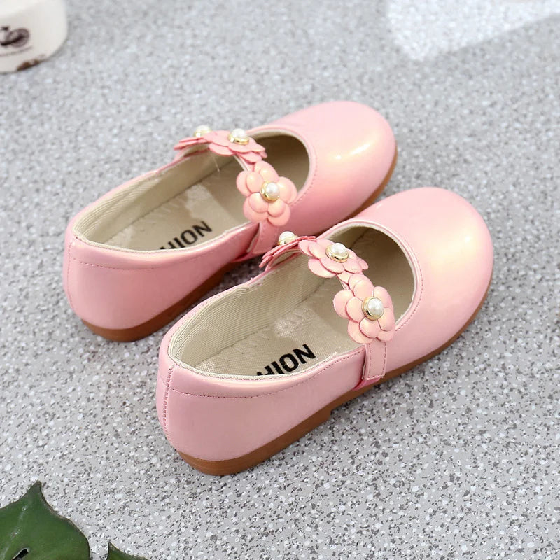 Girls’ Floral Leather Flats – Princess Dress Shoes (26–36)