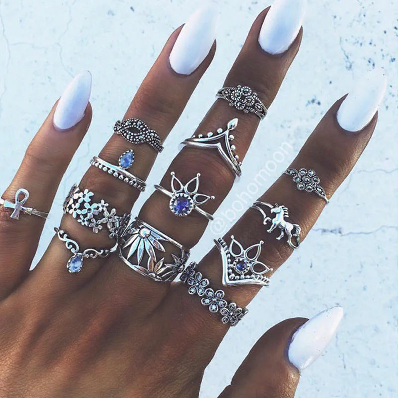 Bohemian Geometric Snake Crystal Ring