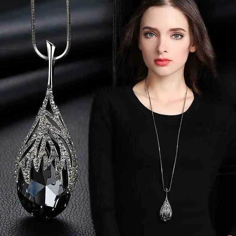 Big Water Drop Pendant Long Necklace
