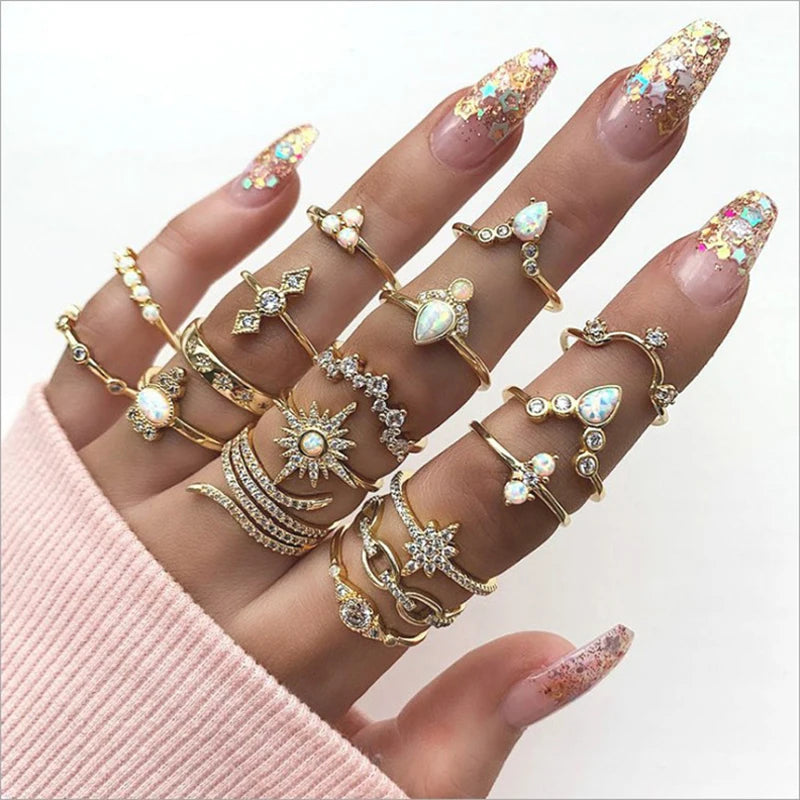 Bohemian Geometric Snake Crystal Ring