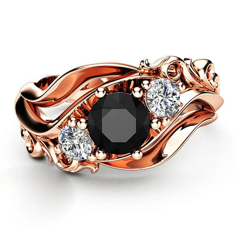 Huitan Black Rose Gold Ring