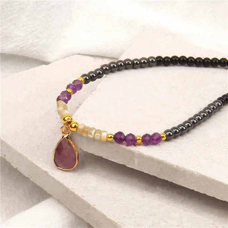 Vintage Natural Stone Crystal Necklace Women