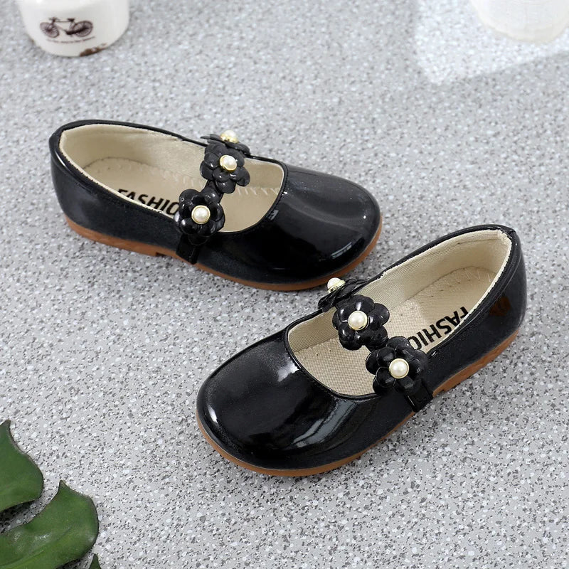 Girls’ Floral Leather Flats – Princess Dress Shoes (26–36)