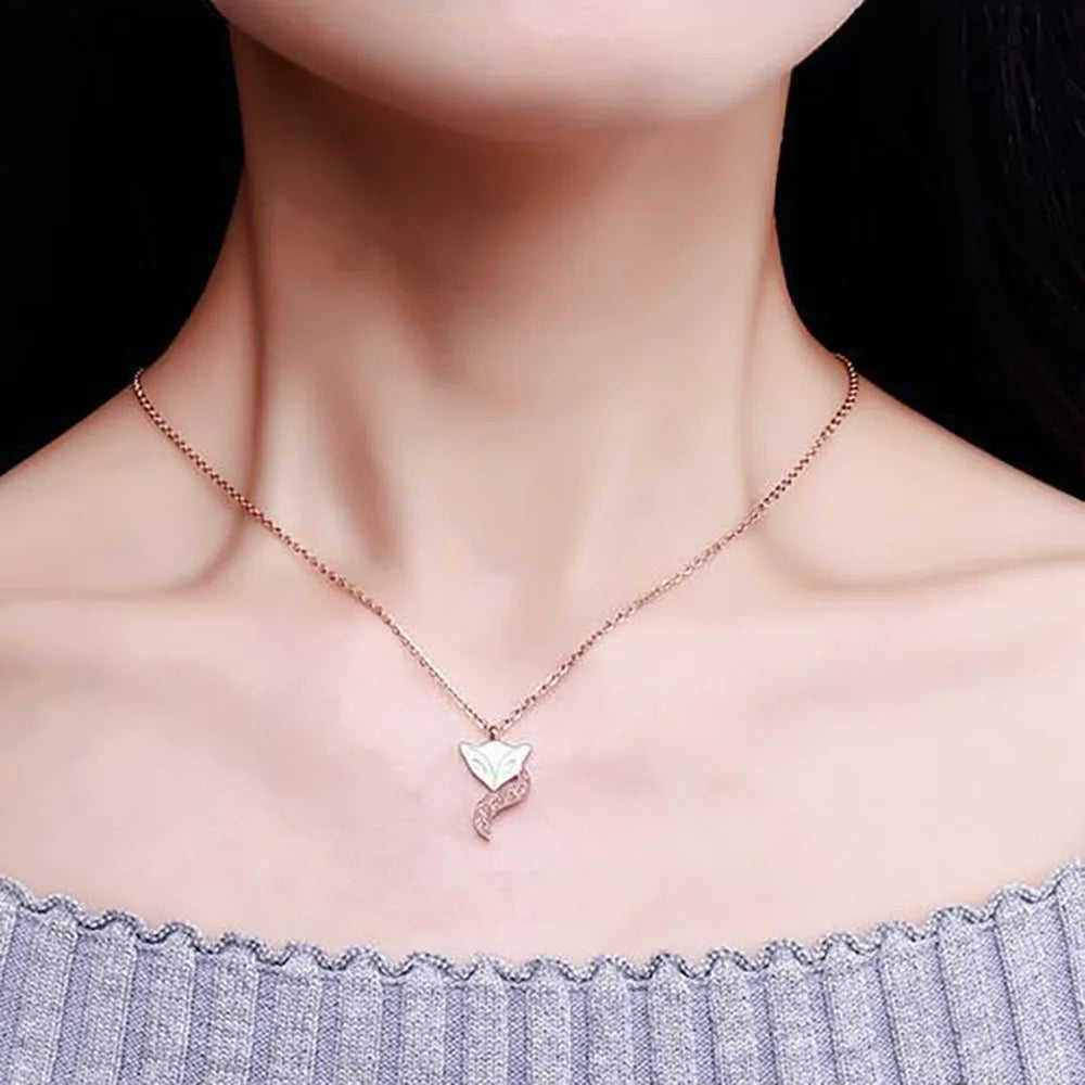 Cute Fox Animal Necklace Rose Gold