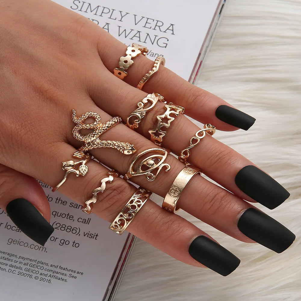 Bohemian Geometric Snake Crystal Ring