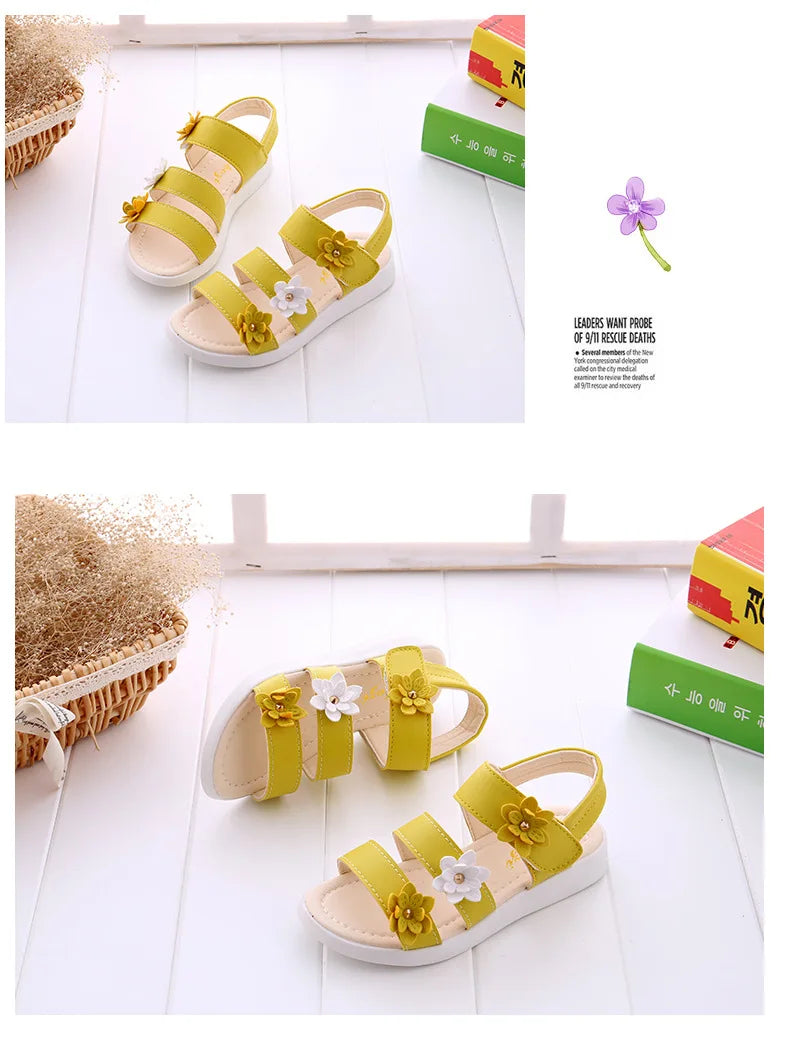 Girls’ Gladiator Floral Sandals – Cute Soft Summer Beach Shoes