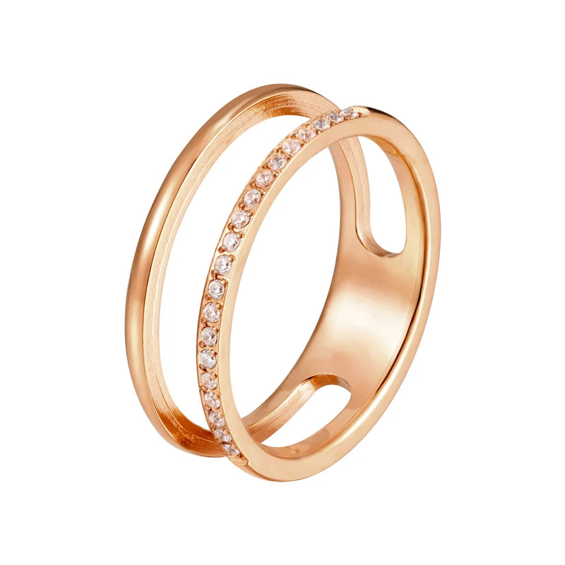 Hollow Zircon Love Stainless Ring