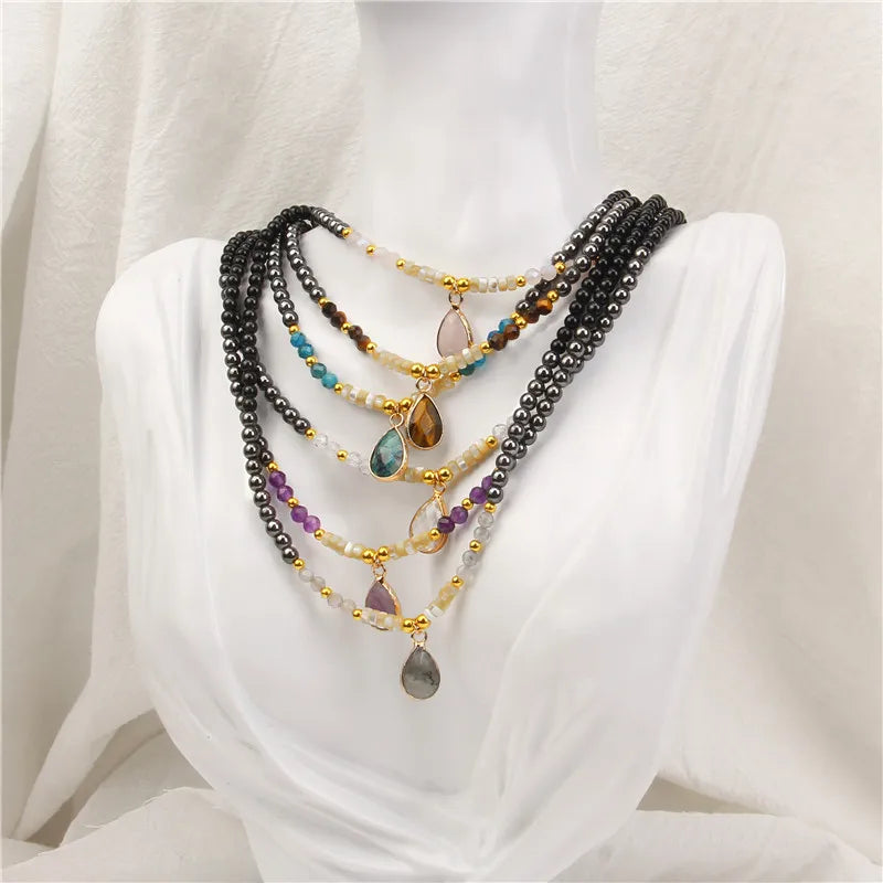 Vintage Natural Stone Crystal Necklace Women