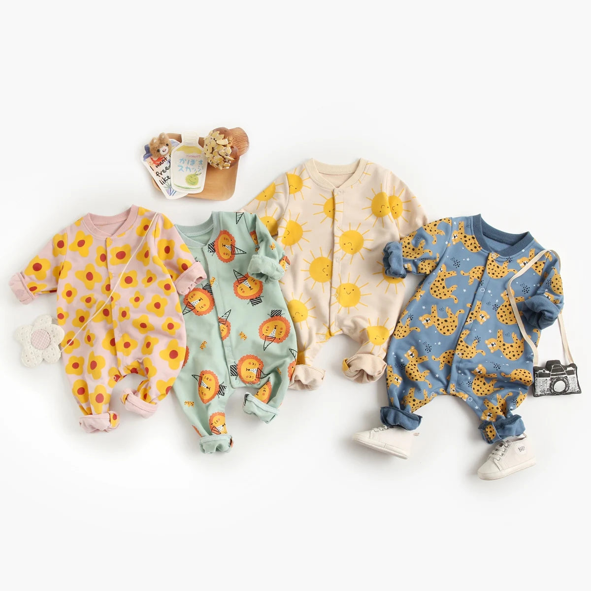 Cartoon Baby Romper, Cotton Long Sleeve Jumpsuit