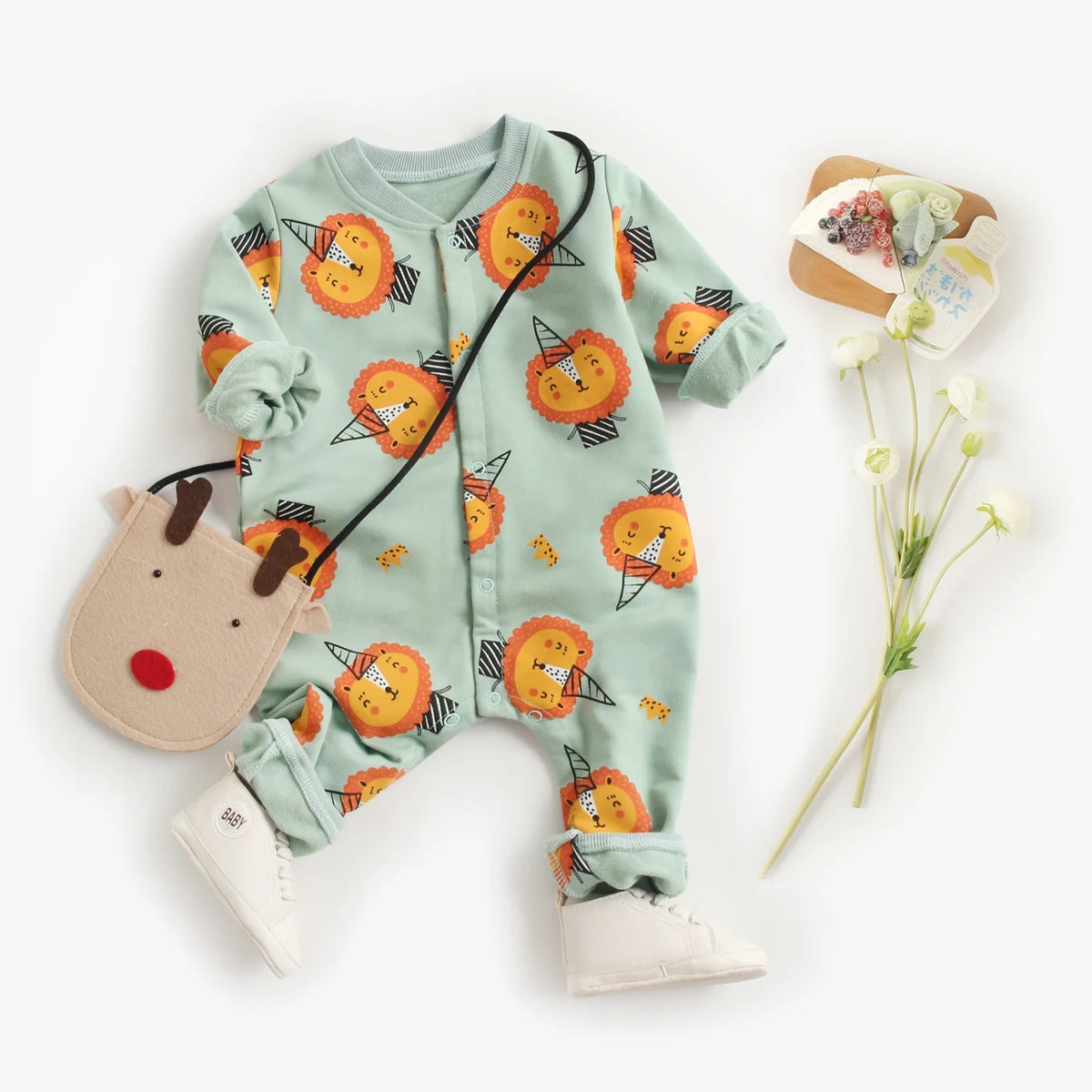 Cartoon Baby Romper, Cotton Long Sleeve Jumpsuit