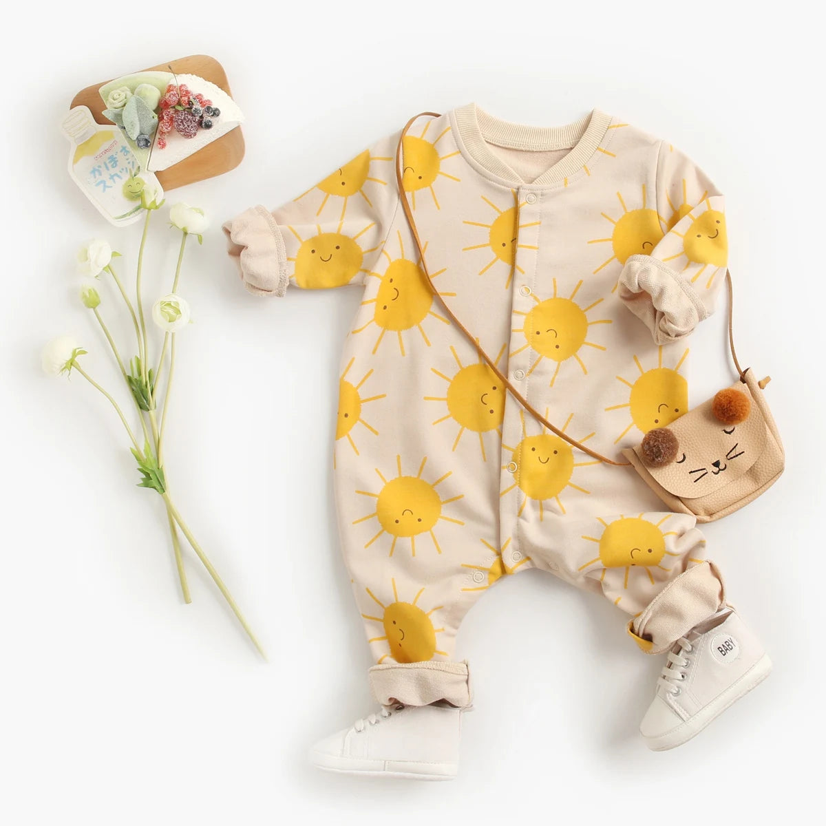 Cartoon Baby Romper, Cotton Long Sleeve Jumpsuit