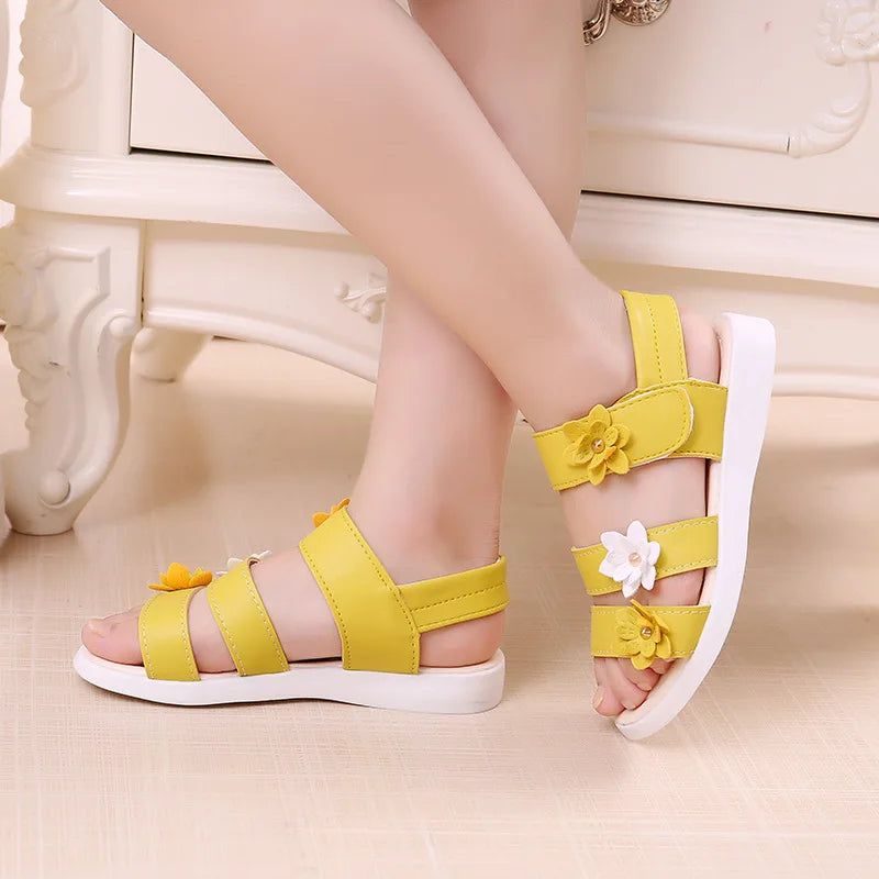 Girls’ Gladiator Floral Sandals – Cute Soft Summer Beach Shoes