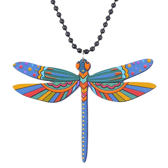 Bonsny Acrylic Dragonfly Necklace Pendant Long