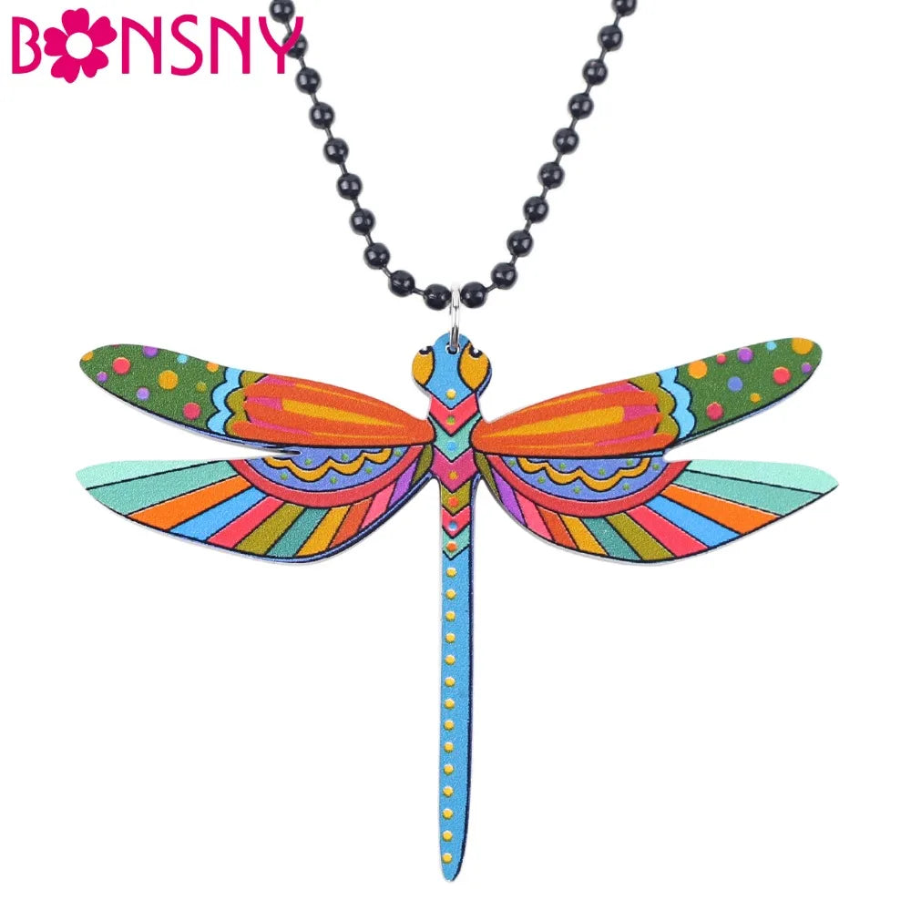 Bonsny Acrylic Dragonfly Necklace Pendant Long