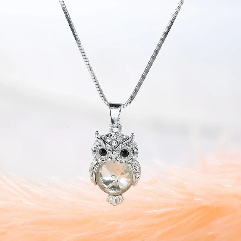 Silvery Samll Owl Necklace Pendant For
