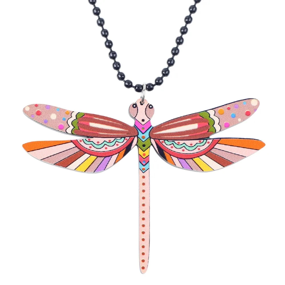 Bonsny Acrylic Dragonfly Necklace Pendant Long