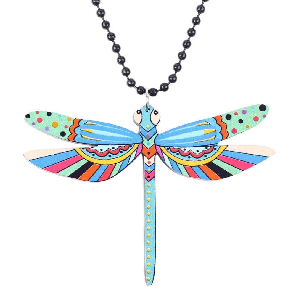 Bonsny Acrylic Dragonfly Necklace Pendant Long