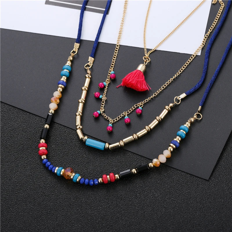 Bohemian Multi Color Layers Necklaces Colorful