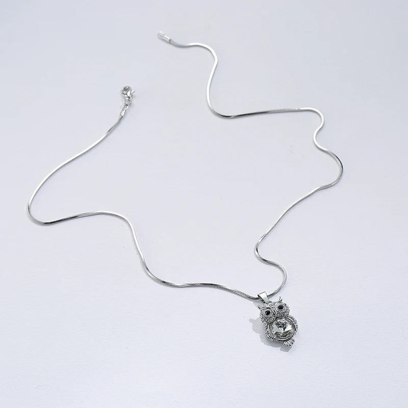 Silvery Samll Owl Necklace Pendant For