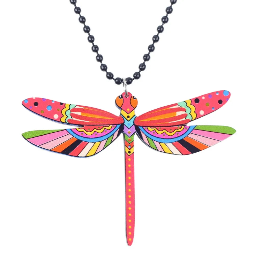 Bonsny Acrylic Dragonfly Necklace Pendant Long