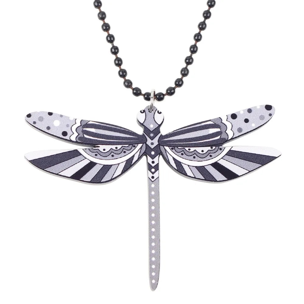 Bonsny Acrylic Dragonfly Necklace Pendant Long