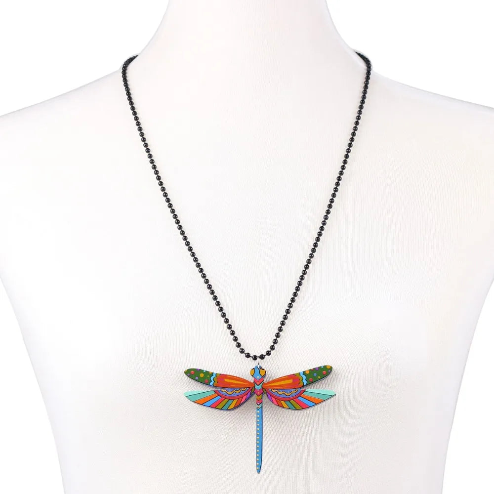 Bonsny Acrylic Dragonfly Necklace Pendant Long