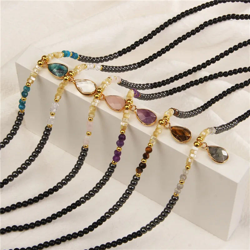 Vintage Natural Stone Crystal Necklace Women