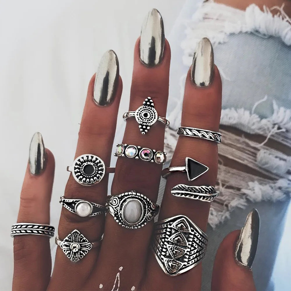 Bohemian Geometric Snake Crystal Ring