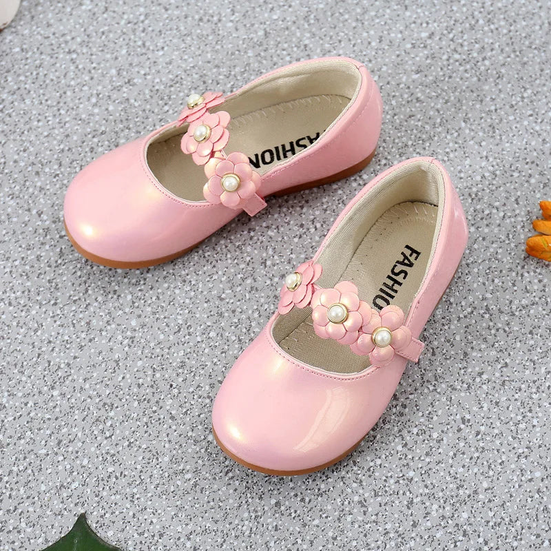 Girls’ Floral Leather Flats – Princess Dress Shoes (26–36)