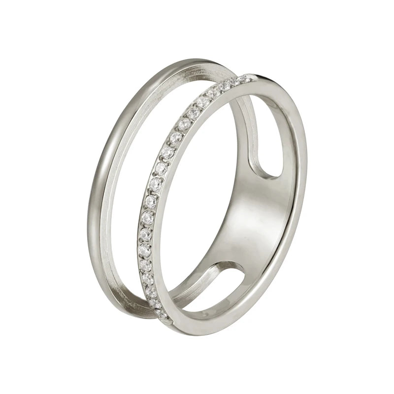 Hollow Zircon Love Stainless Ring