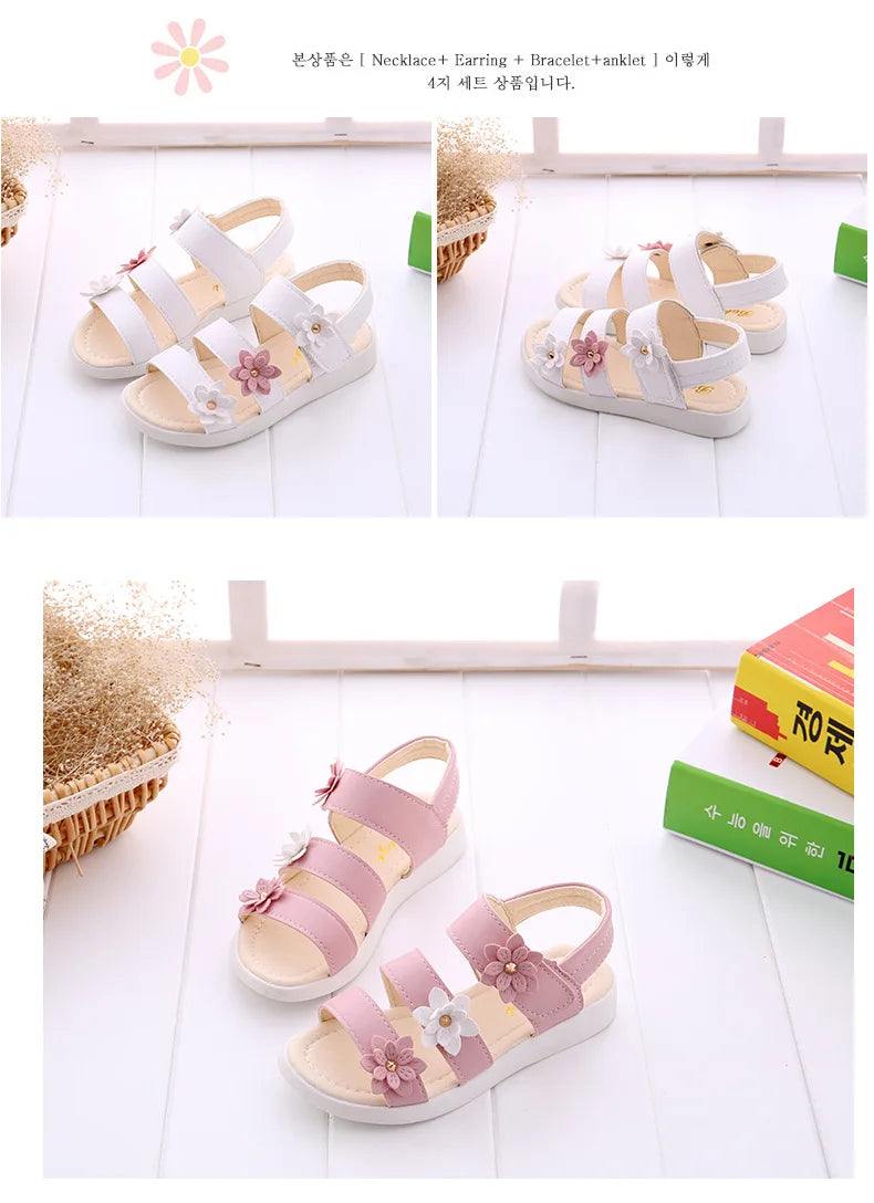 Girls’ Gladiator Floral Sandals – Cute Soft Summer Beach Shoes