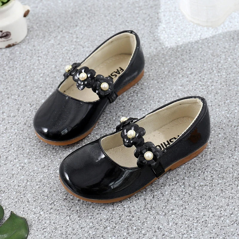 Girls’ Floral Leather Flats – Princess Dress Shoes (26–36)