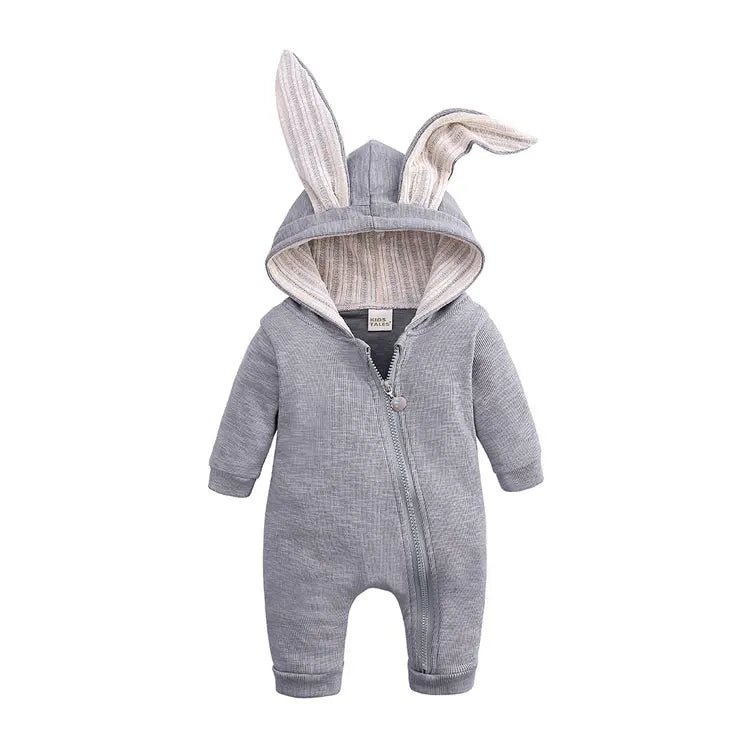 Baby Romper 3–18M, Cartoon Hooded Long Sleeve Jumpsuit