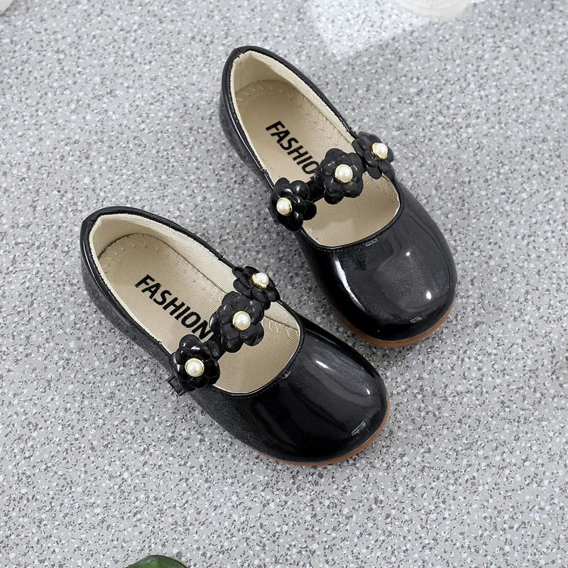 Girls’ Floral Leather Flats – Princess Dress Shoes (26–36)