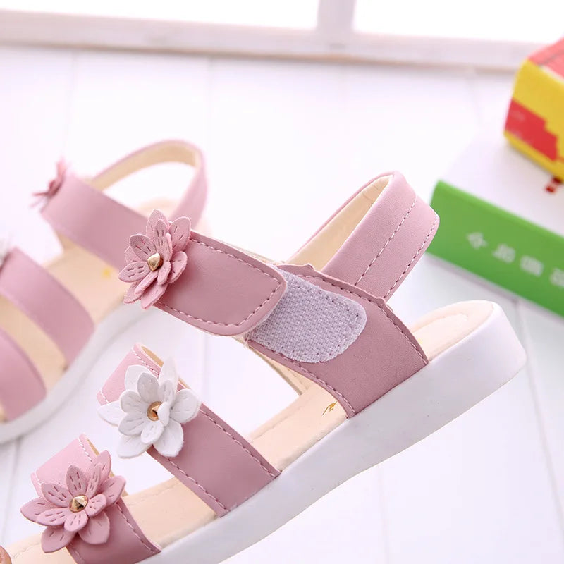 Girls’ Gladiator Floral Sandals – Cute Soft Summer Beach Shoes