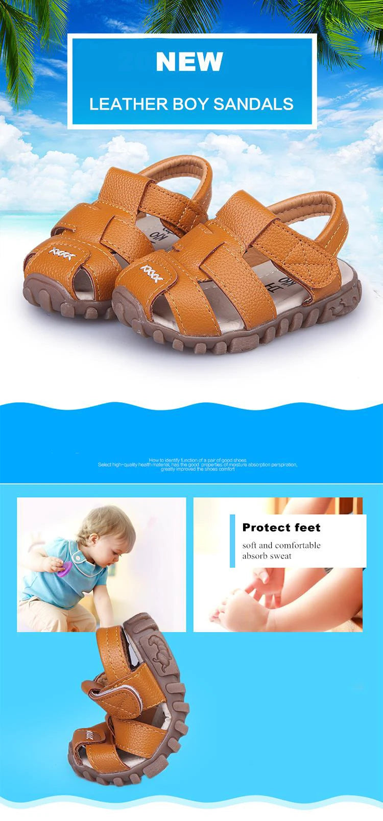 Kids’ Summer Beach Sandals – Soft, Non-Slip Closed Toe