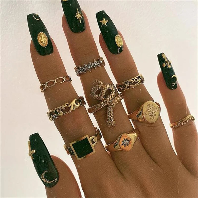Bohemian Geometric Snake Crystal Ring