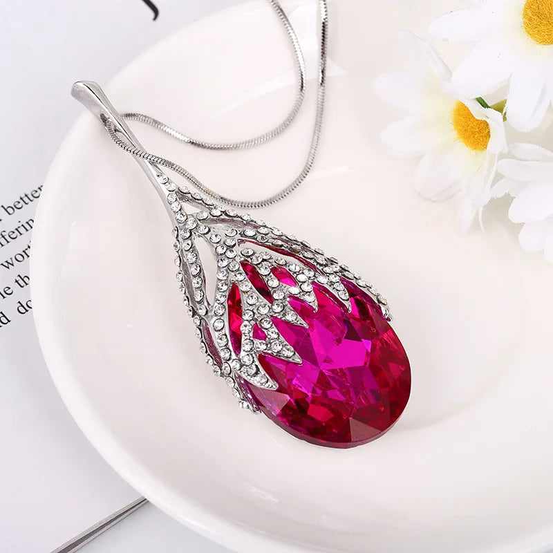 Big Water Drop Pendant Long Necklace