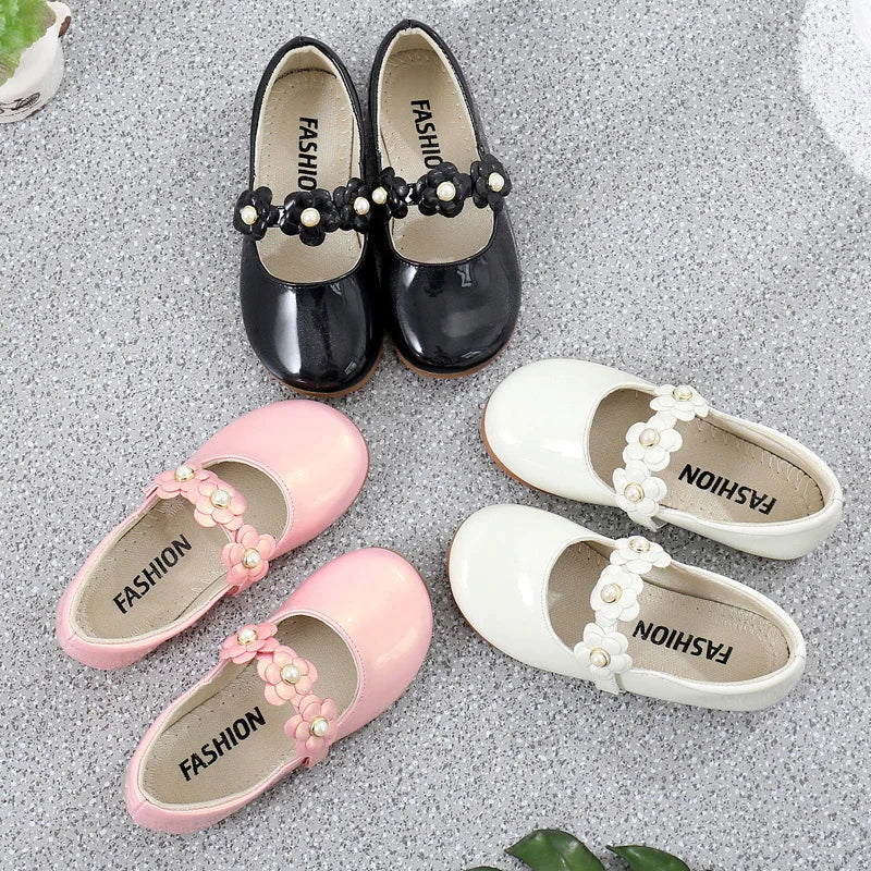 Girls’ Floral Leather Flats – Princess Dress Shoes (26–36)