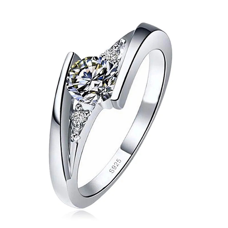 Cute Female Small Round Zircon Stone Ring Vintage Silver Color Wedding Jewelry Promise Crystal Engagement Rings For Women