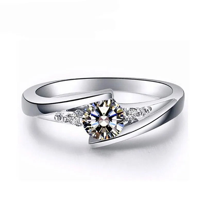 Cute Female Small Round Zircon Stone Ring Vintage Silver Color Wedding Jewelry Promise Crystal Engagement Rings For Women