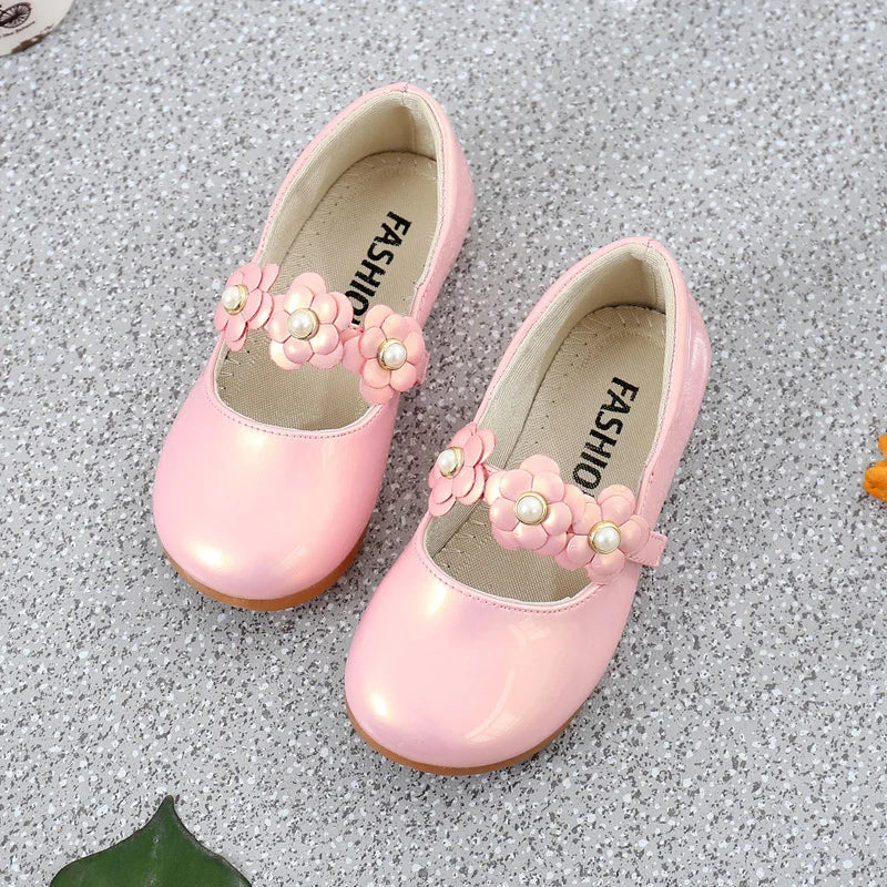 Girls’ Floral Leather Flats – Princess Dress Shoes (26–36)