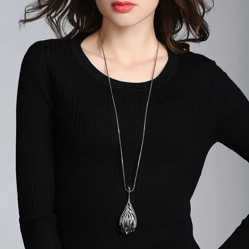 Big Water Drop Pendant Long Necklace