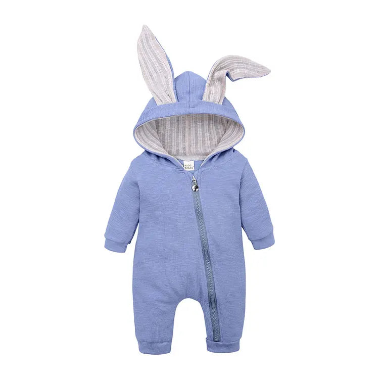 Baby Romper 3–18M, Cartoon Hooded Long Sleeve Jumpsuit