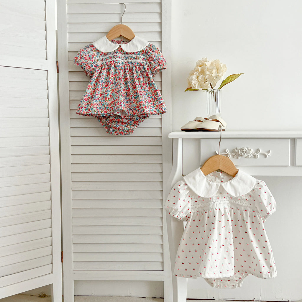 Baby Girl Cherry Floral Outfit – Summer (0–12M)